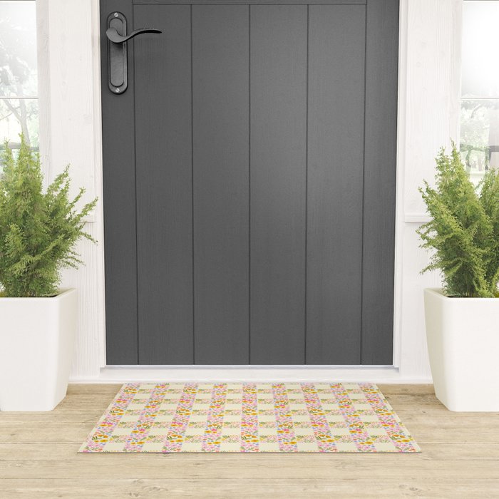 Vintage geometric flower art pattern Welcome Mat Gallery Image 3