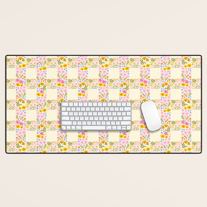 Vintage geometric flower art pattern Desk Mat Gallery Image 1