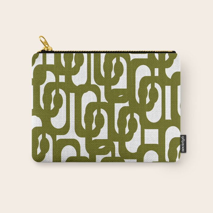 Mid Century Modern Loops Pattern in Deep Olive Green and White Carry All Pouch Gallery Image 1
