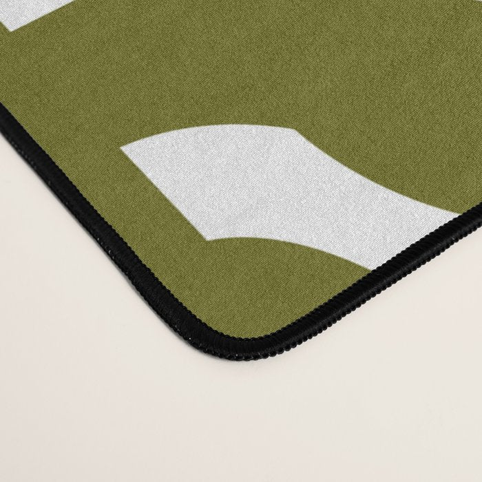 Mid Century Modern Loops Pattern in Deep Olive Green and White Desk Mat Gallery Image 4