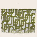 Mid Century Modern Loops Pattern in Deep Olive Green and White Wall Hanging Gallery Image 1