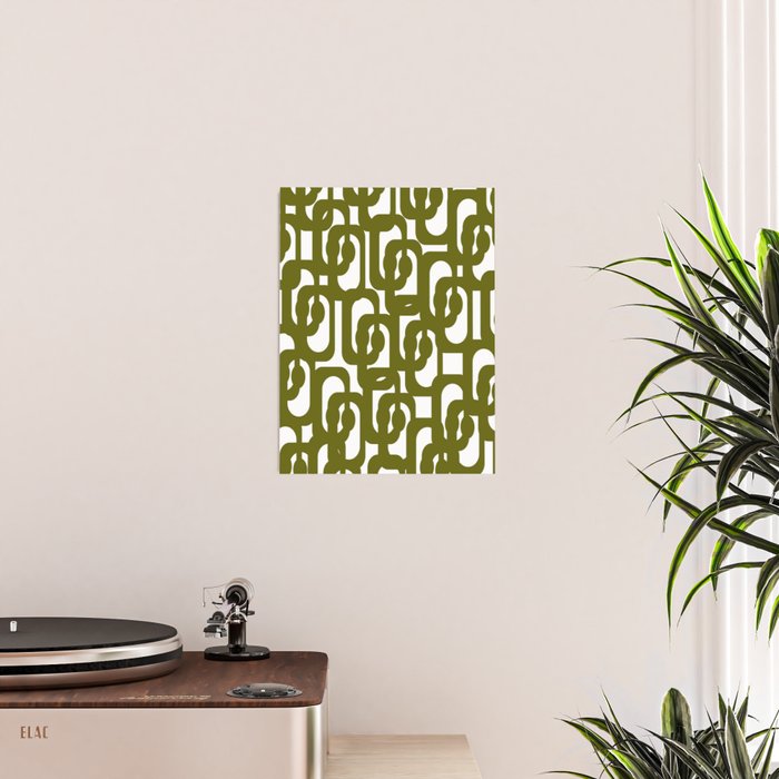 Mid Century Modern Loops Pattern in Deep Olive Green and White Poster Gallery Image 2