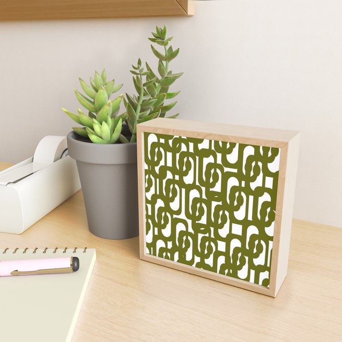 Mid Century Modern Loops Pattern in Deep Olive Green and White Mini Art Print Gallery Image 2