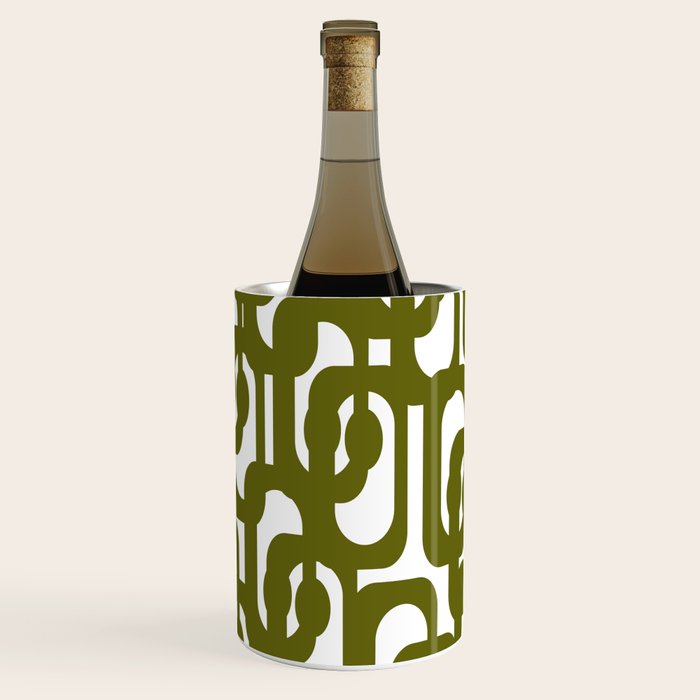 Mid Century Modern Loops Pattern in Deep Olive Green and White Wine Chiller Gallery Image 2