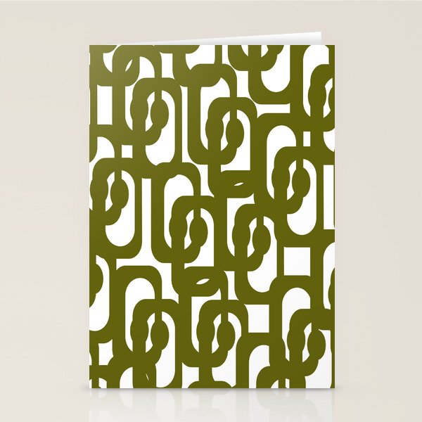 Mid Century Modern Loops Pattern in Deep Olive Green and White Stationery Card Gallery Image 1