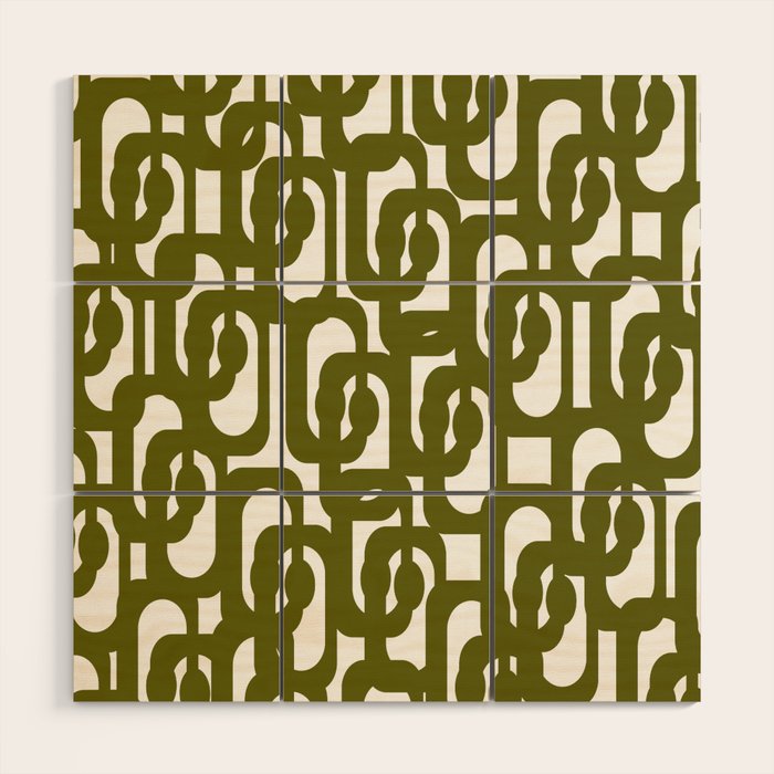 Mid Century Modern Loops Pattern in Deep Olive Green and White Wood Wall Art Gallery Image 1