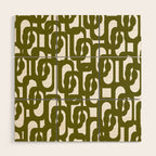 Mid Century Modern Loops Pattern in Deep Olive Green and White Wood Wall Art Gallery Image 1