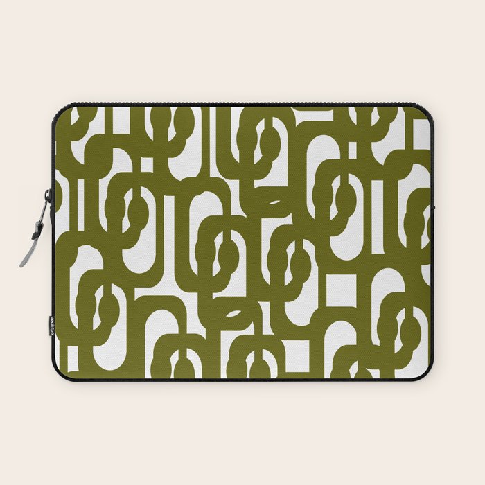 Mid Century Modern Loops Pattern in Deep Olive Green and White Laptop Sleeve Gallery Image 1