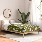Mid Century Modern Loops Pattern in Deep Olive Green and White Comforter Gallery Image 2
