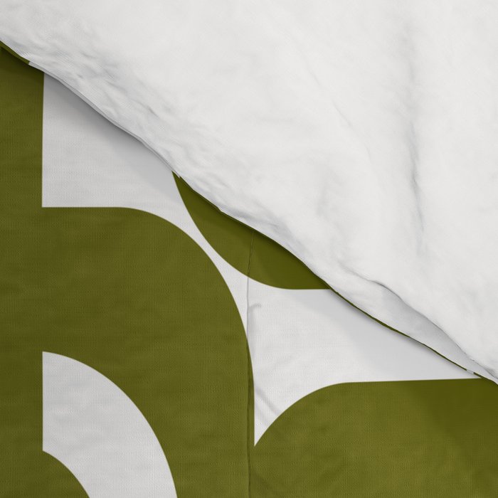 Mid Century Modern Loops Pattern in Deep Olive Green and White Comforter Gallery Image 4