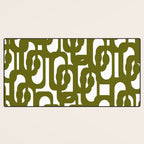 Mid Century Modern Loops Pattern in Deep Olive Green and White Desk Mat Gallery Image 3