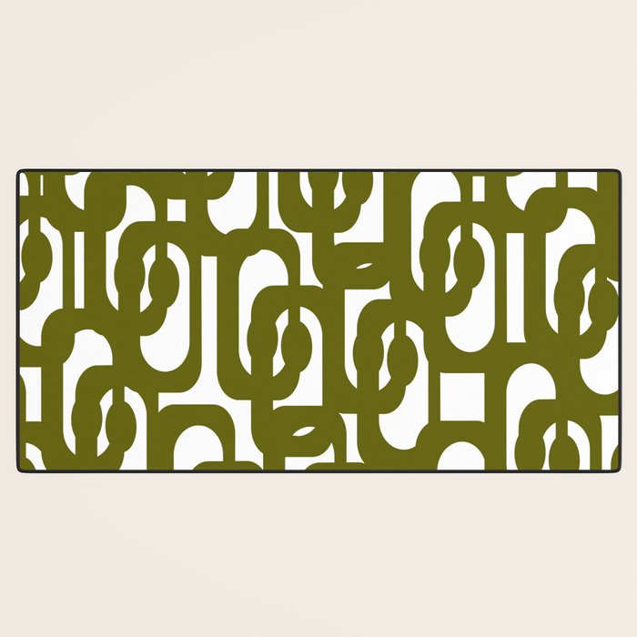 Mid Century Modern Loops Pattern in Deep Olive Green and White Desk Mat Gallery Image 3
