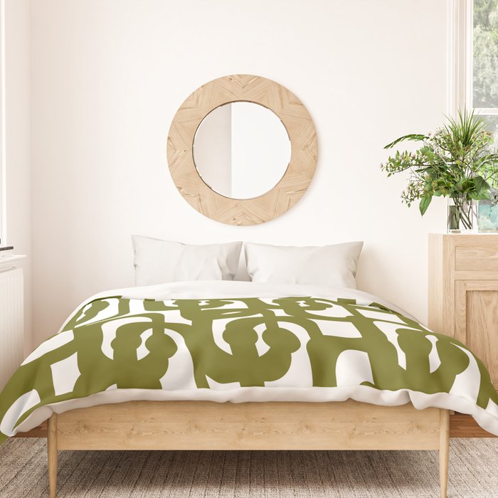 Mid Century Modern Loops Pattern in Deep Olive Green and White Duvet Cover Gallery Image 3