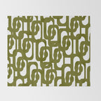 Mid Century Modern Loops Pattern in Deep Olive Green and White Throw Blanket Gallery Image 2