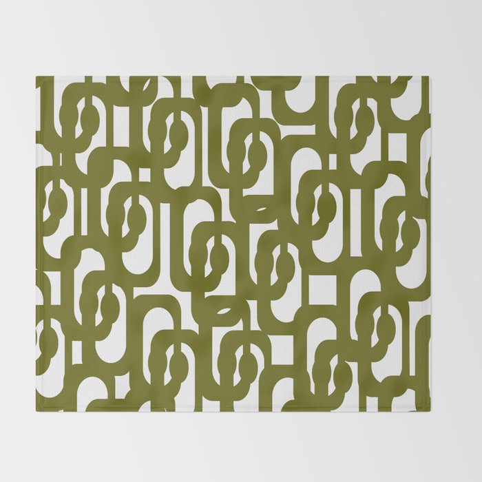 Mid Century Modern Loops Pattern in Deep Olive Green and White Throw Blanket Gallery Image 2