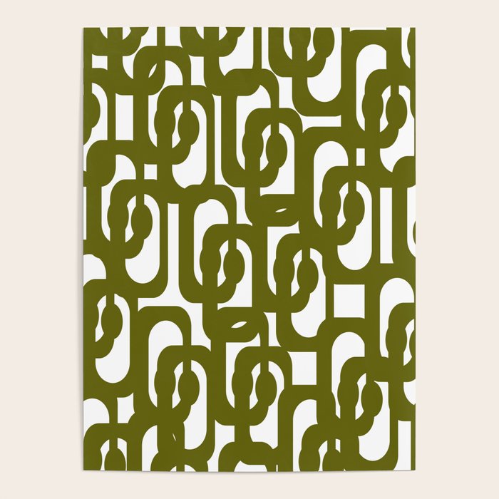 Mid Century Modern Loops Pattern in Deep Olive Green and White Poster Gallery Image 1