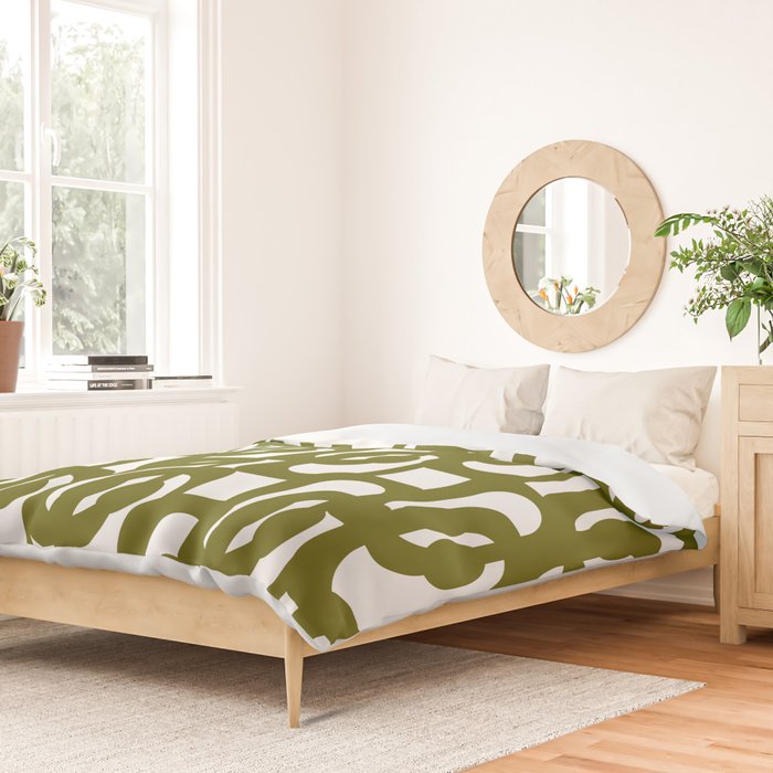 Mid Century Modern Loops Pattern in Deep Olive Green and White Duvet Cover Gallery Image 2