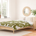 Mid Century Modern Loops Pattern in Deep Olive Green and White Duvet Cover Gallery Image 2