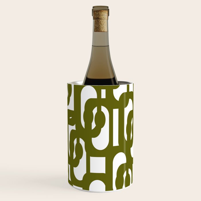 Mid Century Modern Loops Pattern in Deep Olive Green and White Wine Chiller Gallery Image 3