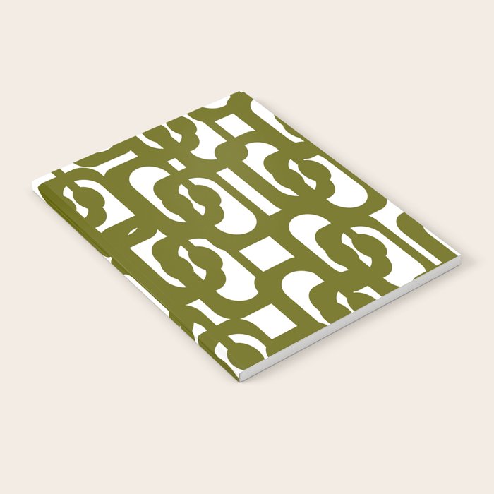 Mid Century Modern Loops Pattern in Deep Olive Green and White Notebook Gallery Image 2