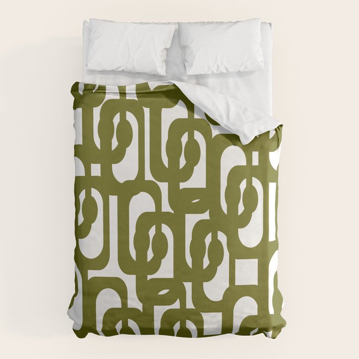 Mid Century Modern Loops Pattern in Deep Olive Green and White Duvet Cover Gallery Image 6