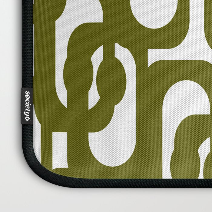 Mid Century Modern Loops Pattern in Deep Olive Green and White Laptop Sleeve Gallery Image 3