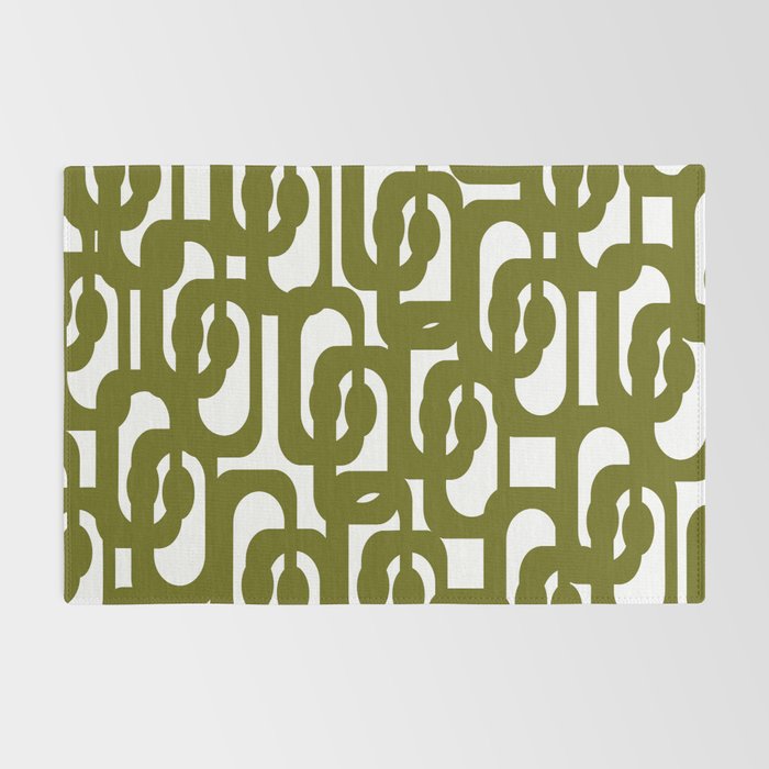 Mid Century Modern Loops Pattern in Deep Olive Green and White Rug Gallery Image 2