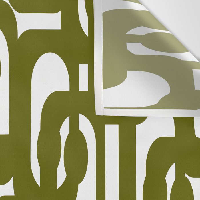 Mid Century Modern Loops Pattern in Deep Olive Green and White Wall Tapestry Gallery Image 3