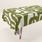 Mid Century Modern Loops Pattern in Deep Olive Green and White Tablecloth Gallery Image 1