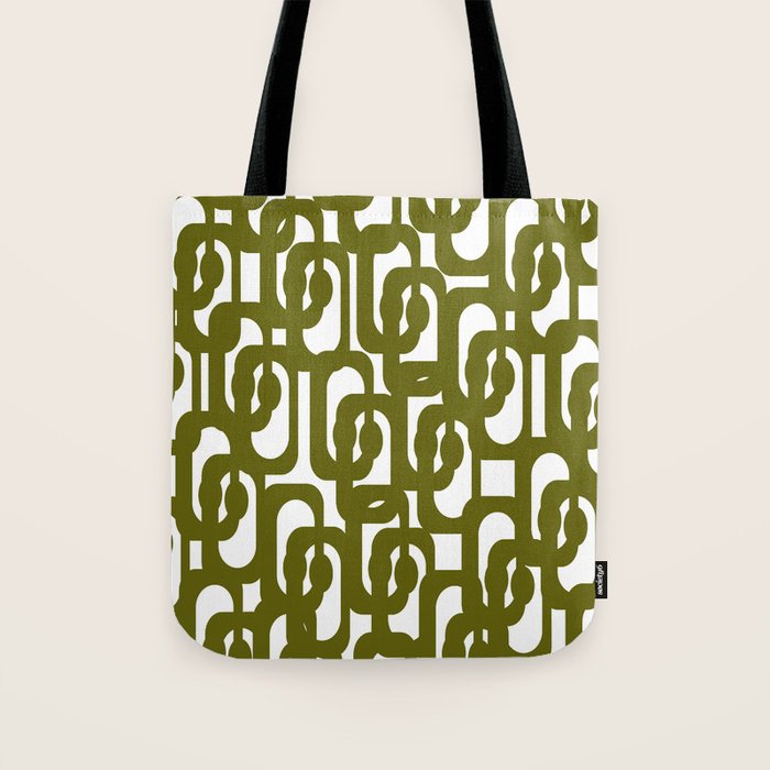 Mid Century Modern Loops Pattern in Deep Olive Green and White Tote Bag Gallery Image 1