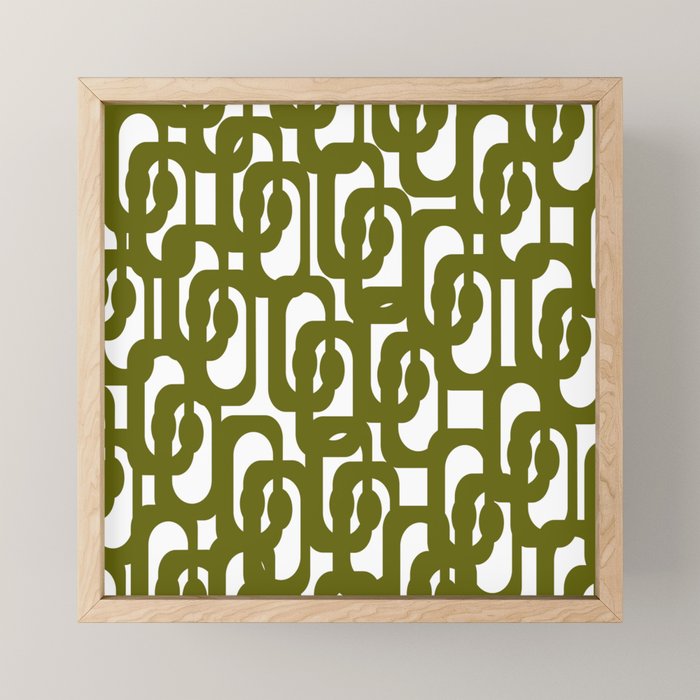 Mid Century Modern Loops Pattern in Deep Olive Green and White Mini Art Print Gallery Image 1