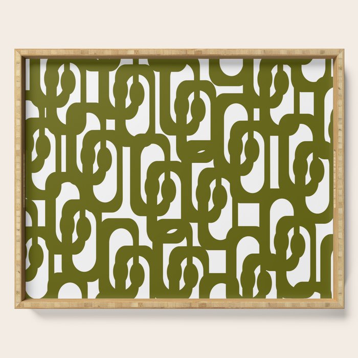 Mid Century Modern Loops Pattern in Deep Olive Green and White Serving Tray Gallery Image 1