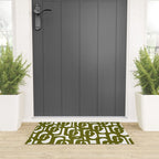 Mid Century Modern Loops Pattern in Deep Olive Green and White Welcome Mat Gallery Image 3