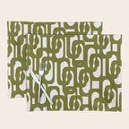 Mid Century Modern Loops Pattern in Deep Olive Green and White Placemat Gallery Image 1