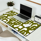 Mid Century Modern Loops Pattern in Deep Olive Green and White Desk Mat Gallery Image 2