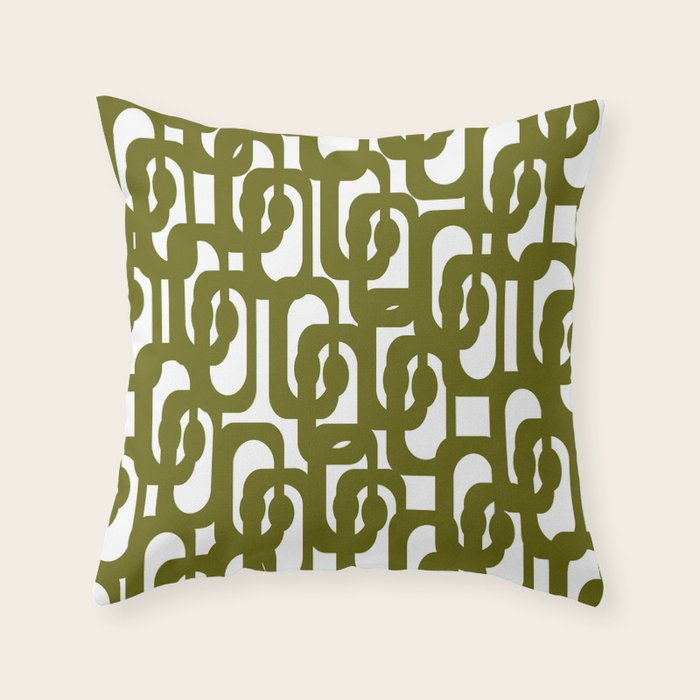 Mid Century Modern Loops Pattern in Deep Olive Green and White Throw Pillow Gallery Image 6