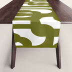 Mid Century Modern Loops Pattern in Deep Olive Green and White Table Runner Gallery Image 1