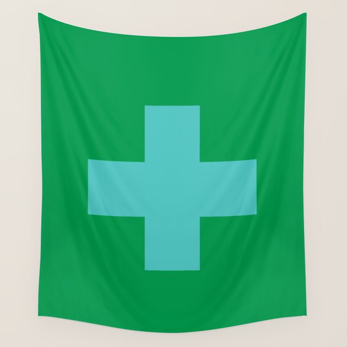 Swiss Cross Symbol in Blue & Green Wall Tapestry Gallery Image 4