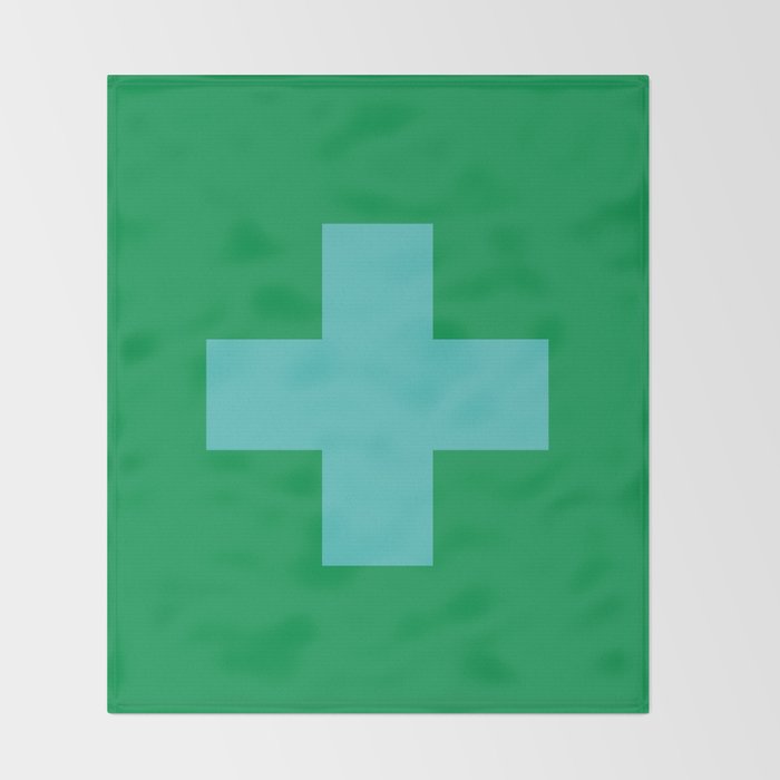 Swiss Cross Symbol in Blue & Green Throw Blanket Gallery Image 2