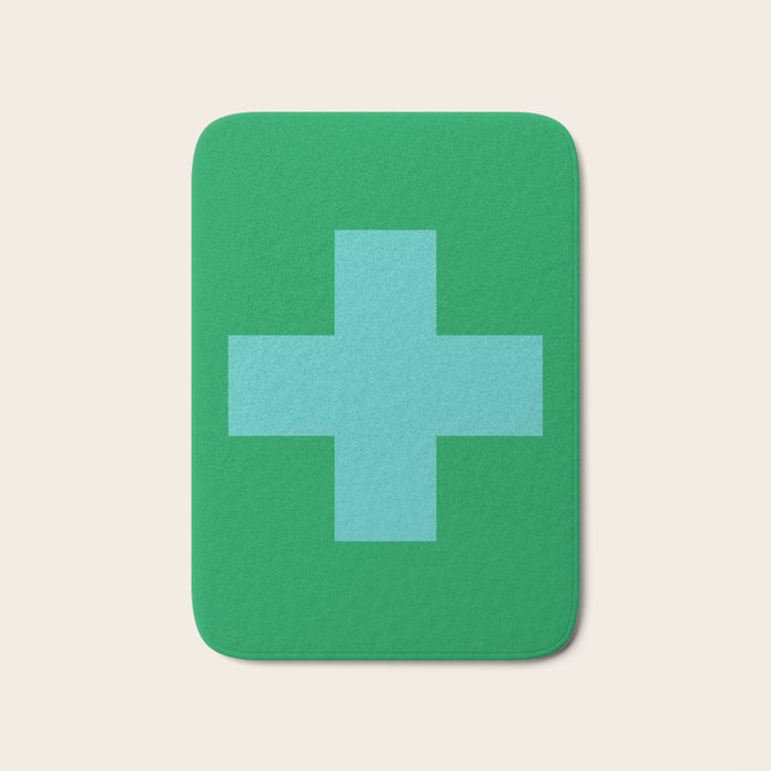 Swiss Cross Symbol in Blue & Green Bath Mat Gallery Image 1