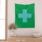 Swiss Cross Symbol in Blue & Green Wall Tapestry Gallery Image 2