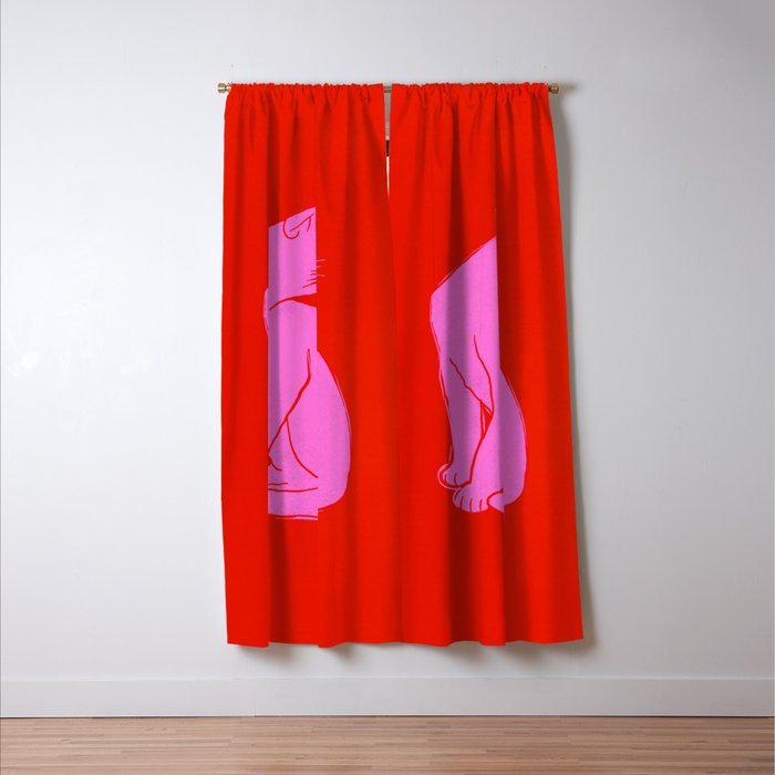 Pink Color Block Cat Window Curtain Gallery Image 3