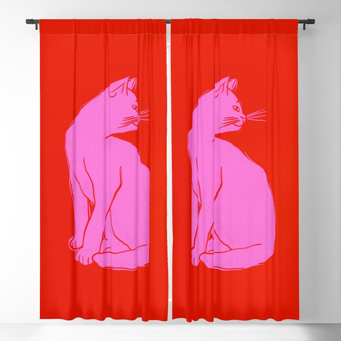 Pink Color Block Cat Window Curtain Gallery Image 1