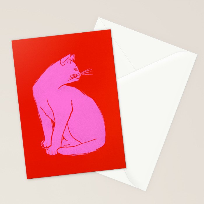 Pink Color Block Cat Stationery Card Gallery Image 2