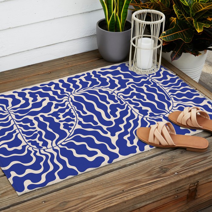 Henri Matisse Abstract Navy. Blue Leaf Art Outdoor Rug Gallery Image 2