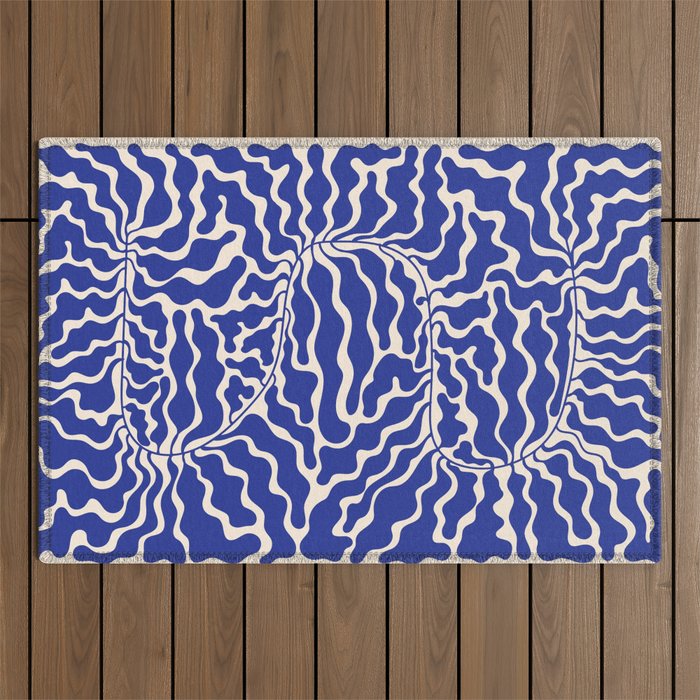 Henri Matisse Abstract Navy. Blue Leaf Art Outdoor Rug Gallery Image 1