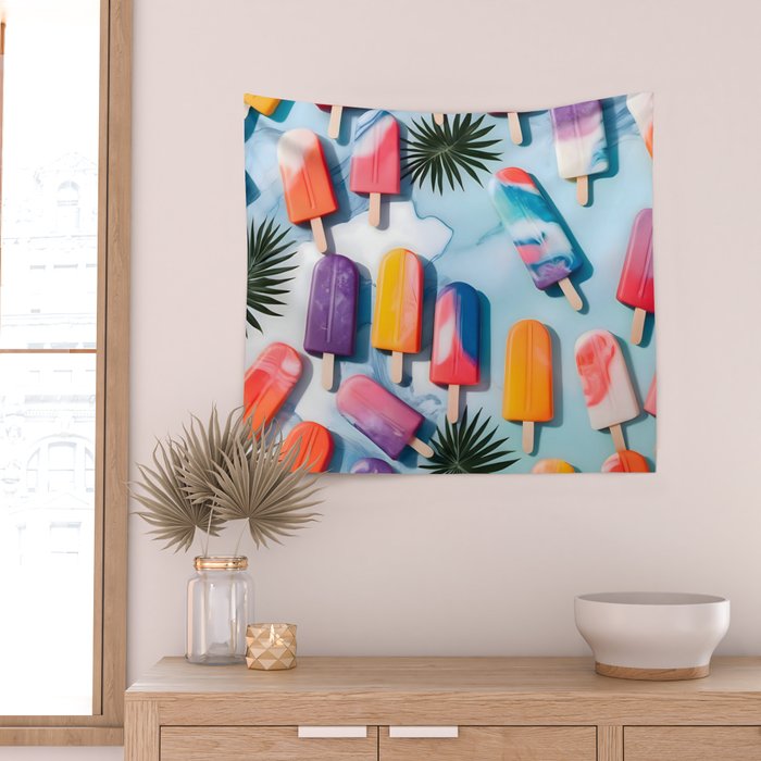 Nothing is Impopsicle. Rainbow Popsicles Fun Colorful Food, Ice Cream Ice Candy Celebration, Tropical Palm Summer Happy Positivity, Joy Cold Eclectic Boho Wall Tapestry Gallery Image 2
