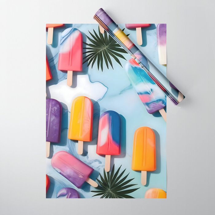 Nothing is Impopsicle. Rainbow Popsicles Fun Colorful Food, Ice Cream Ice Candy Celebration, Tropical Palm Summer Happy Positivity, Joy Cold Eclectic Boho Wrapping Paper Gallery Image 1