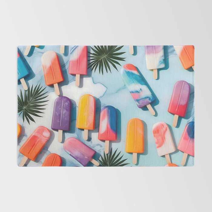 Nothing is Impopsicle. Rainbow Popsicles Fun Colorful Food, Ice Cream Ice Candy Celebration, Tropical Palm Summer Happy Positivity, Joy Cold Eclectic Boho Rug Gallery Image 2