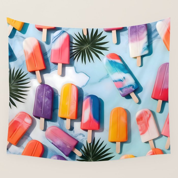 Nothing is Impopsicle. Rainbow Popsicles Fun Colorful Food, Ice Cream Ice Candy Celebration, Tropical Palm Summer Happy Positivity, Joy Cold Eclectic Boho Wall Tapestry Gallery Image 4
